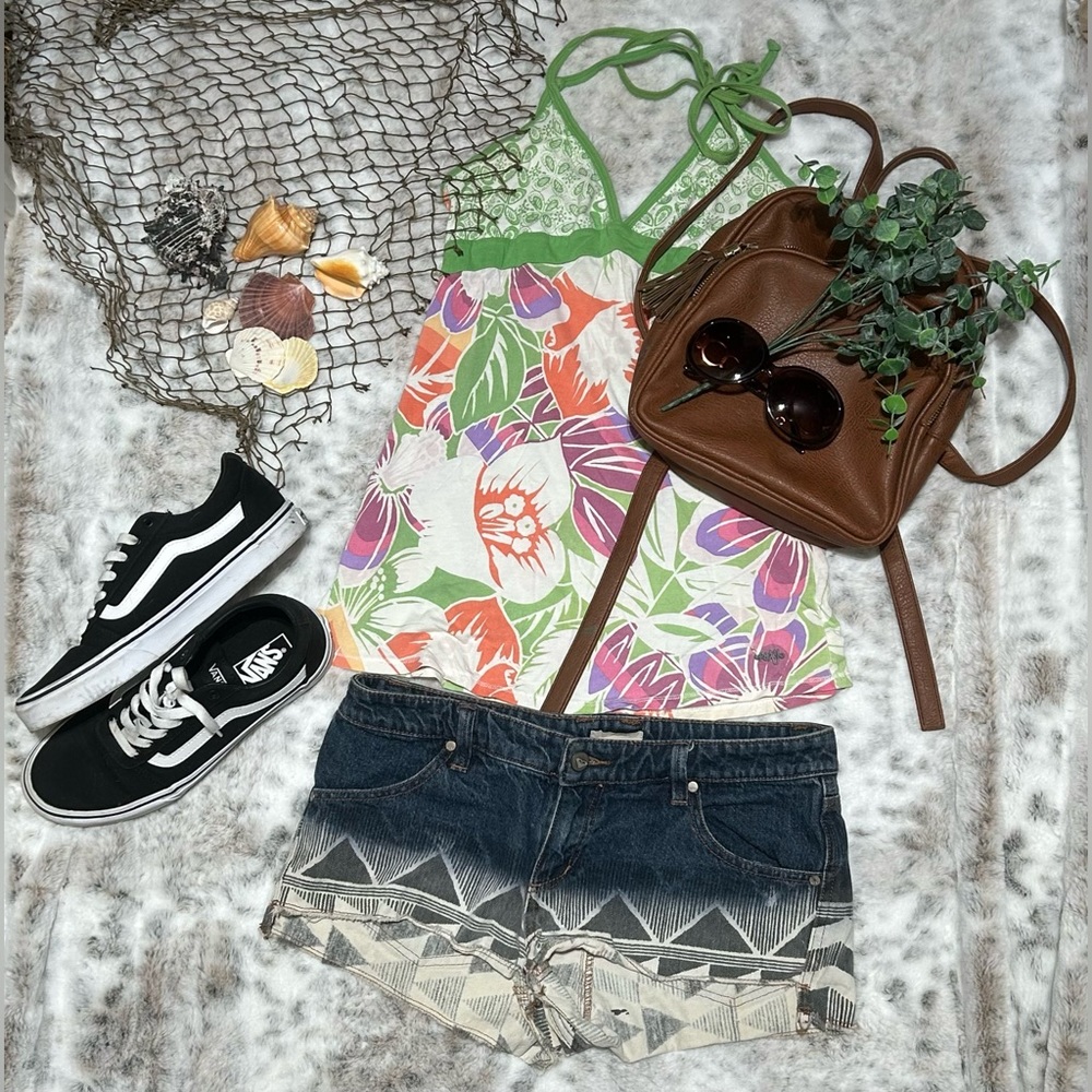 Roxy Suntoucher Ombre Aztec Print Jean Shorts